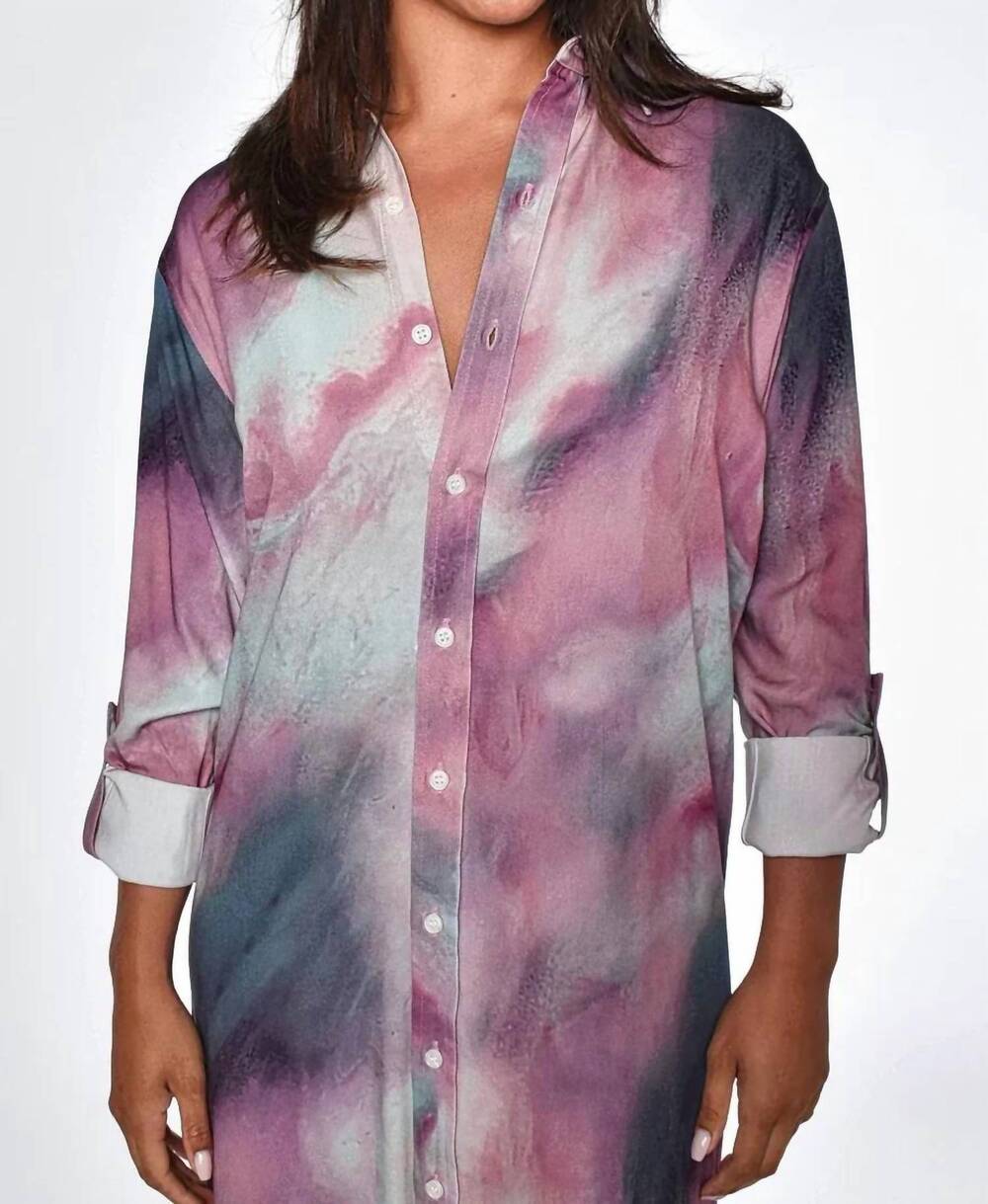 NEW EMILY PHILLIPS marble tencel girlfriend dress in purple and blue